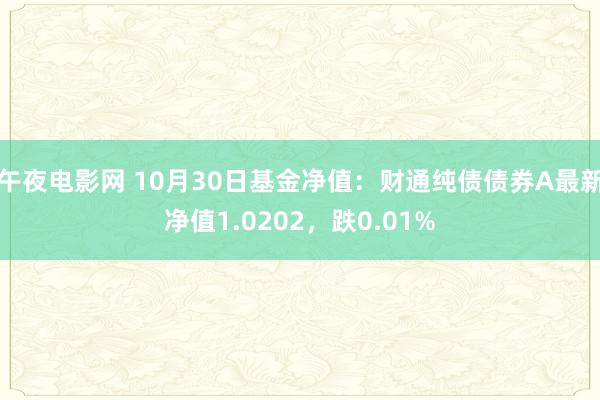 午夜电影网 10月30日基金净值：财通纯债债券A最新净值1.0202，跌0.01%