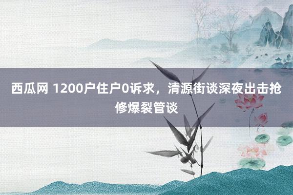 西瓜网 1200户住户0诉求，清源街谈深夜出击抢修爆裂管谈