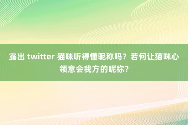 露出 twitter 猫咪听得懂昵称吗？若何让猫咪心领意会我方的昵称？