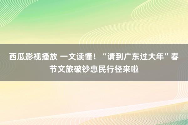 西瓜影视播放 一文读懂！“请到广东过大年”春节文旅破钞惠民行